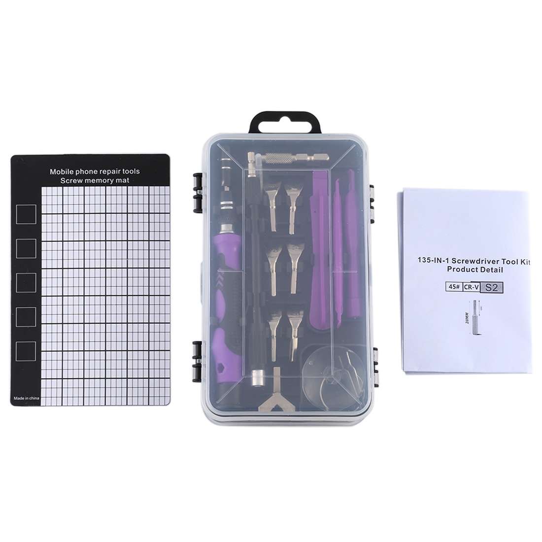135 in 1 DIY Mobile Phone Disassembly Tool Clock Repair Multi-function Tool Scr ... (Black Purple)