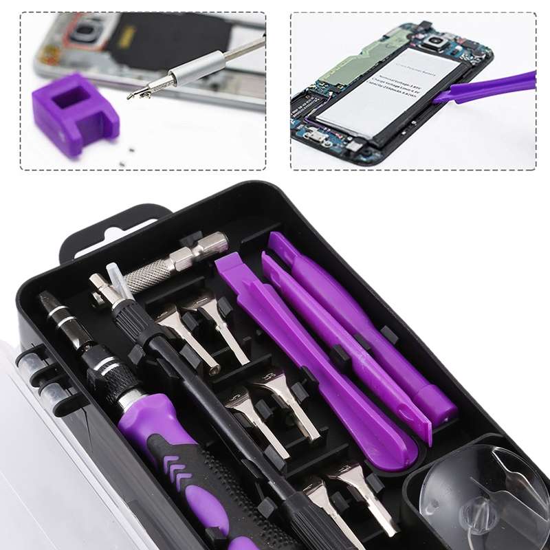 135 in 1 DIY Mobile Phone Disassembly Tool Clock Repair Multi-function Tool Scr ... (Black Purple)