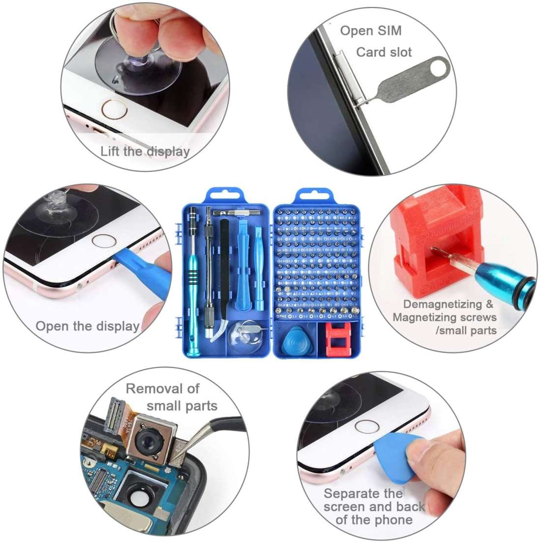 110 in 1 Watch Mobile Phone Disassembly Maintenance Tool Multi-function Chrome Vanadium ... (Blue)