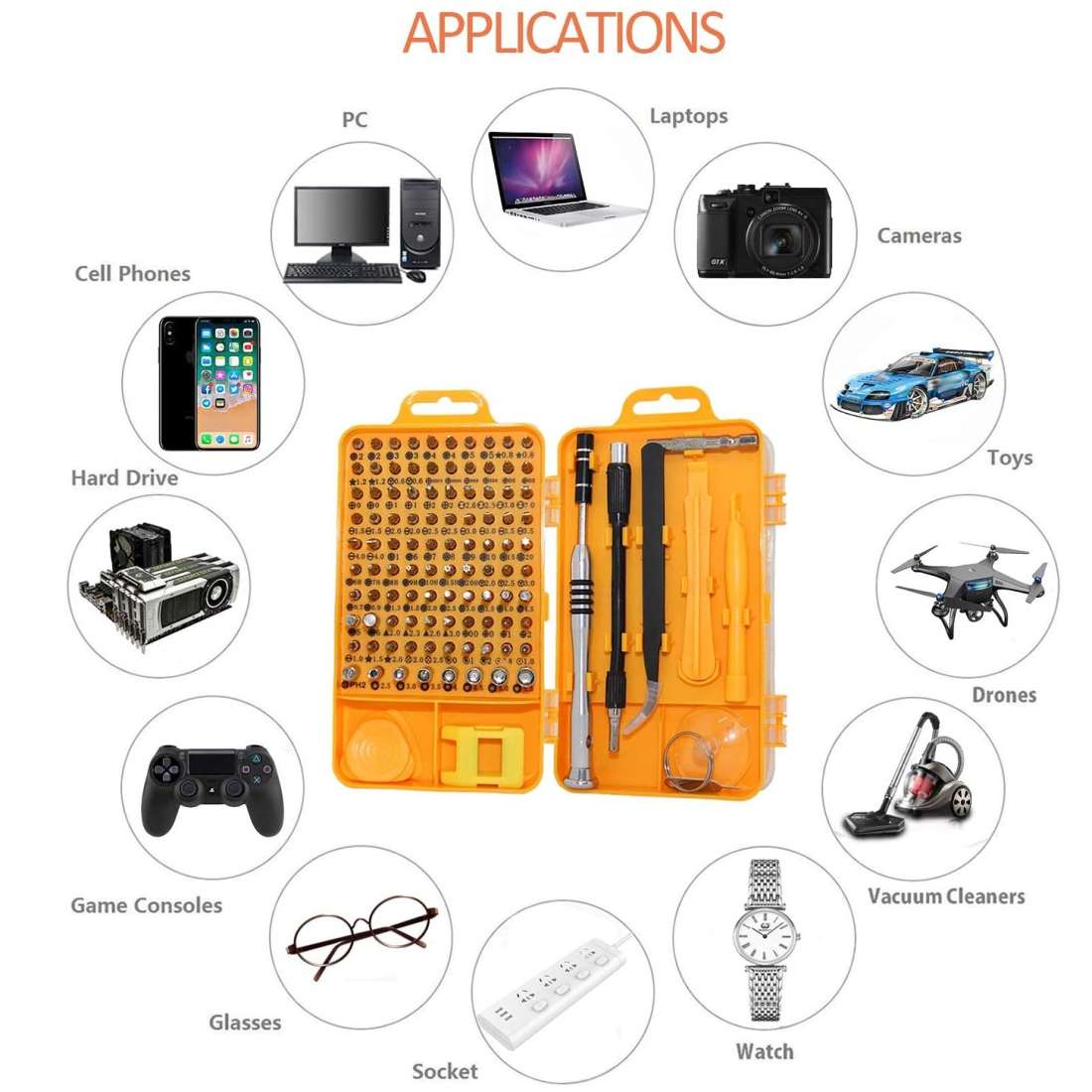 110 in 1 Watch Mobile Phone Disassembly Maintenance Tool Multi-function Chrome Van ... (Black Red)