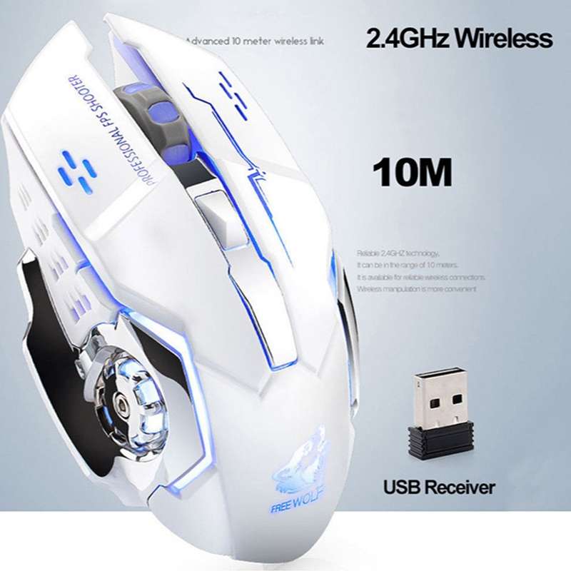 FREEDOM-WOLF X8 2400 DPI 6 Keys 2.4G Wireless Charging Silent Luminous Gaming Mechanical Mouse(Metal