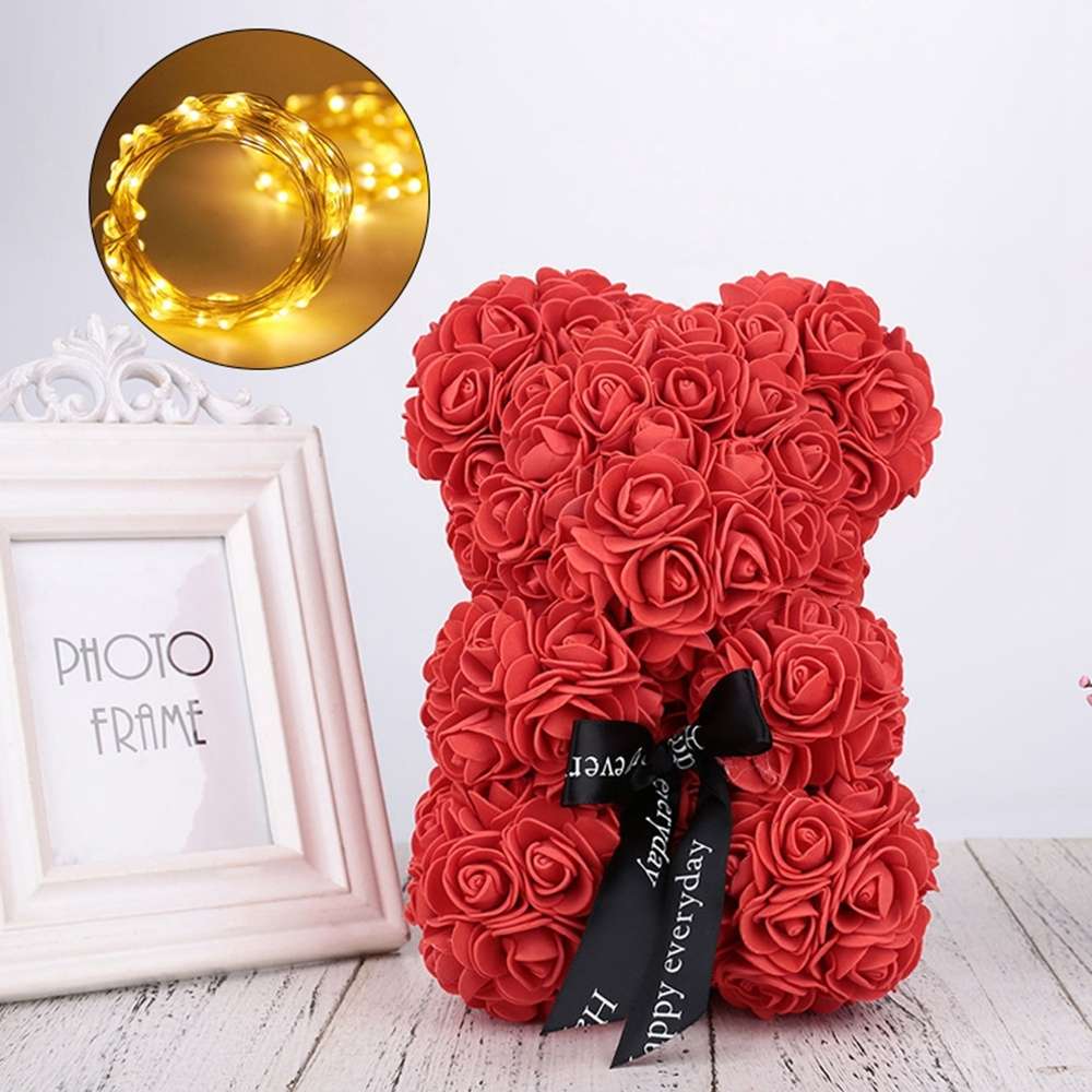 25cm Bear Shape Artificial Foam Roses Flower Ornament(Light Pink)