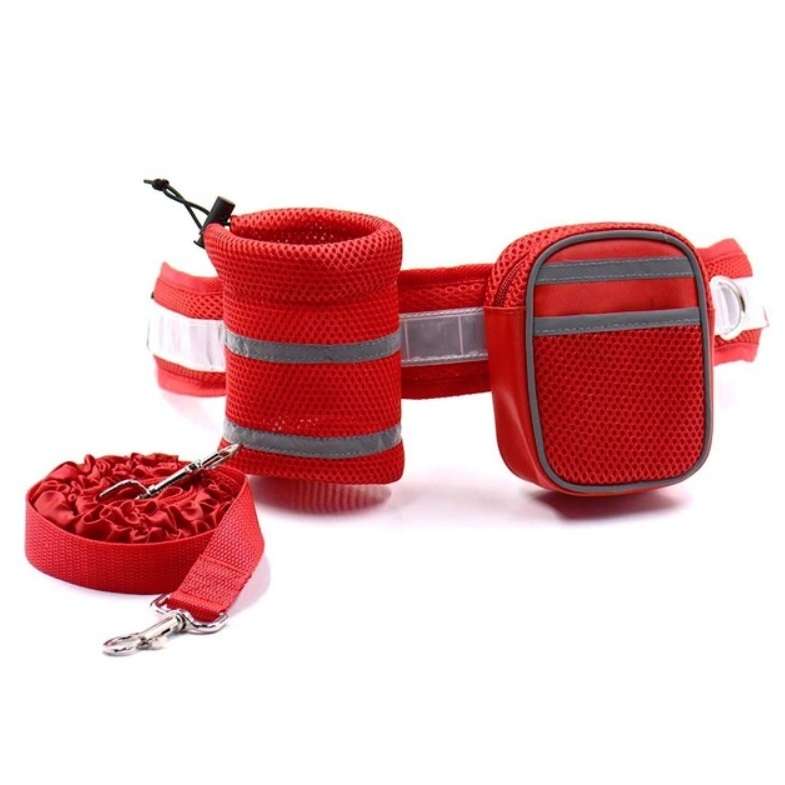 Dog Running Reflective Adjustable Belt Traction Rope with Small Bag, Specification:4-Piece Set(Red)