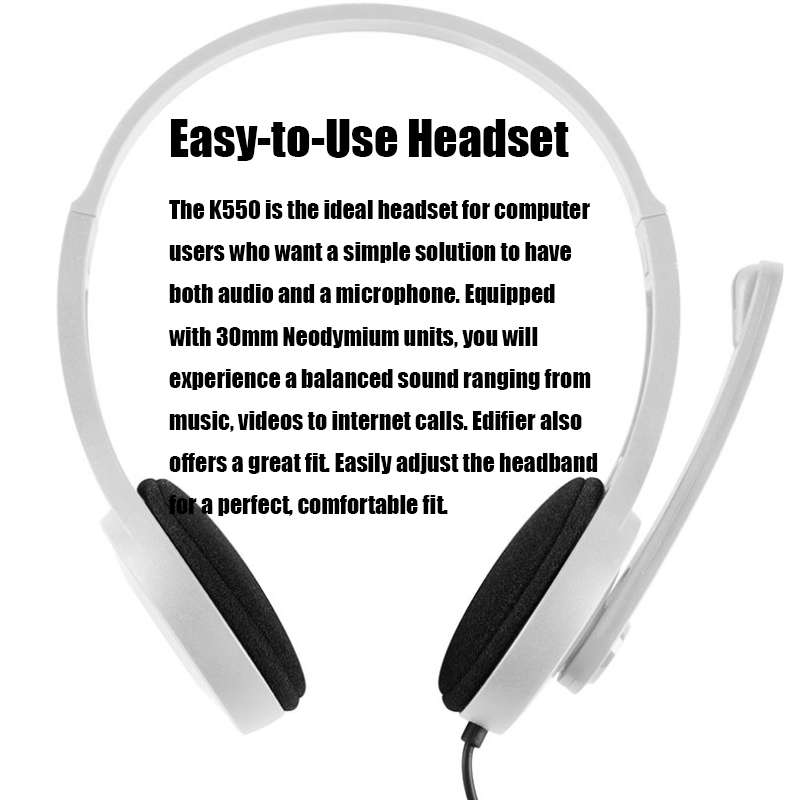 Edifier K550 3.5mm Plug Wired Wire Control Stereo Computer Game Headset with M ... (Elegant Black)
