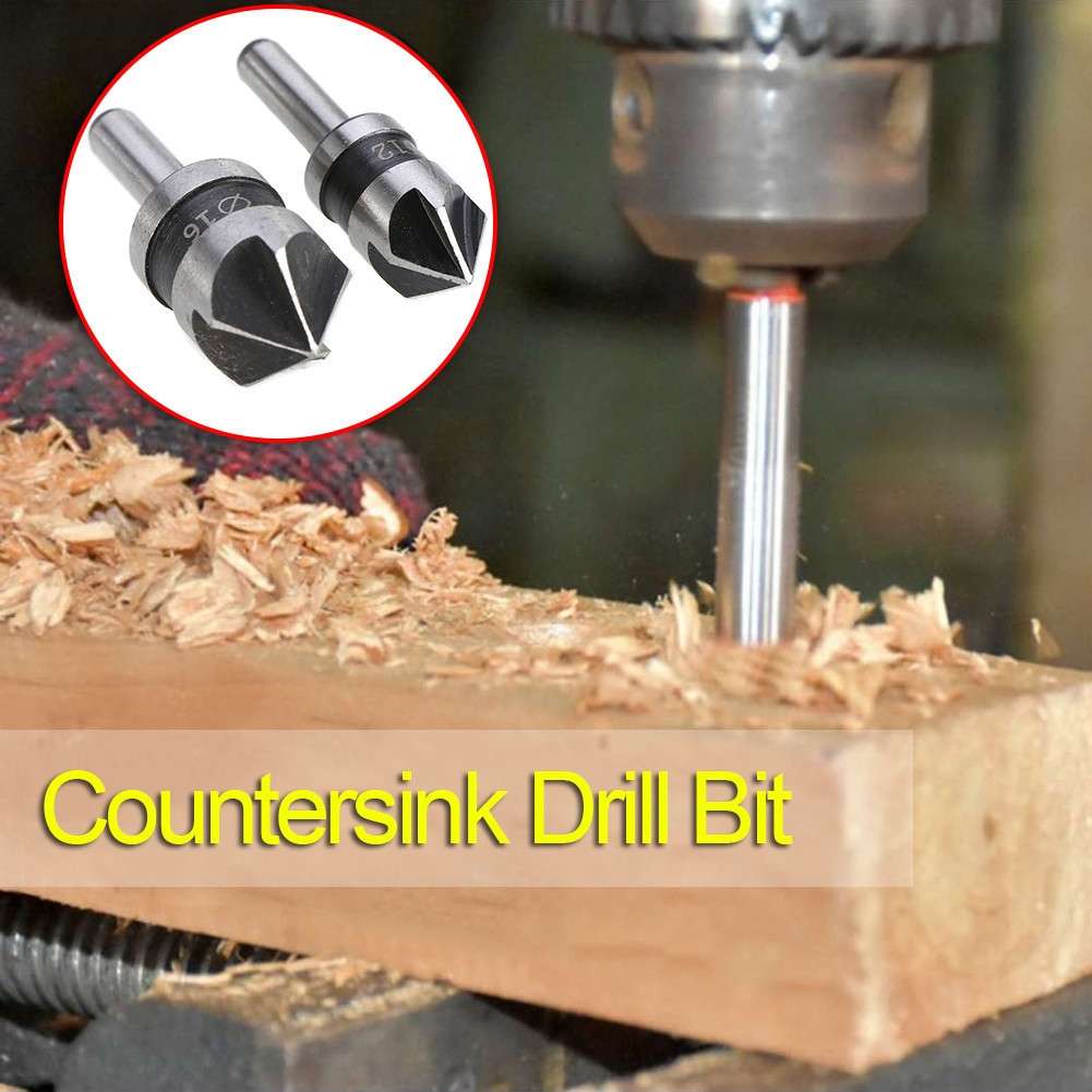 2 In 1 Round Handle 5 Blade Chamfering Woodworking Countersunk Drill Cone Drill