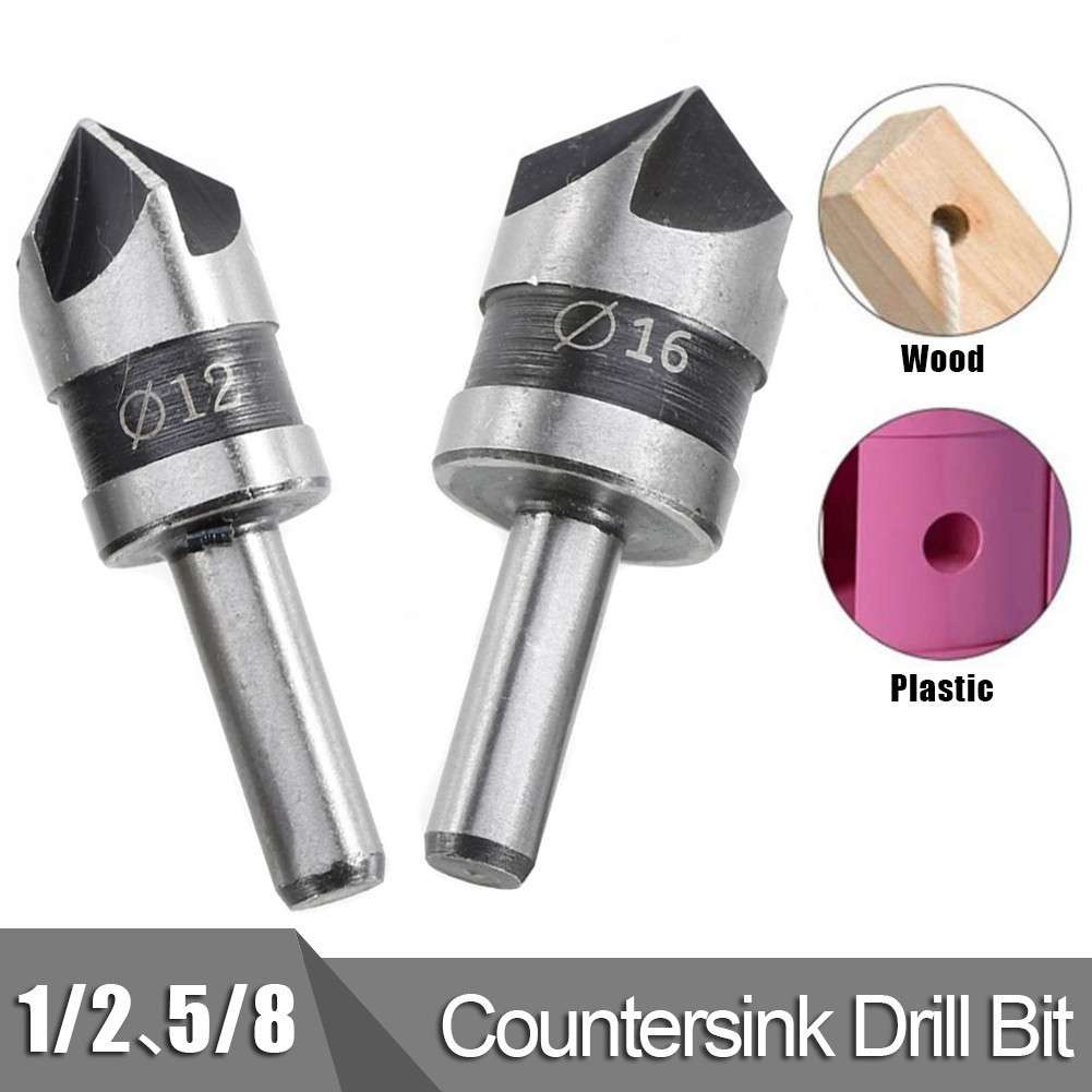 2 In 1 Round Handle 5 Blade Chamfering Woodworking Countersunk Drill Cone Drill