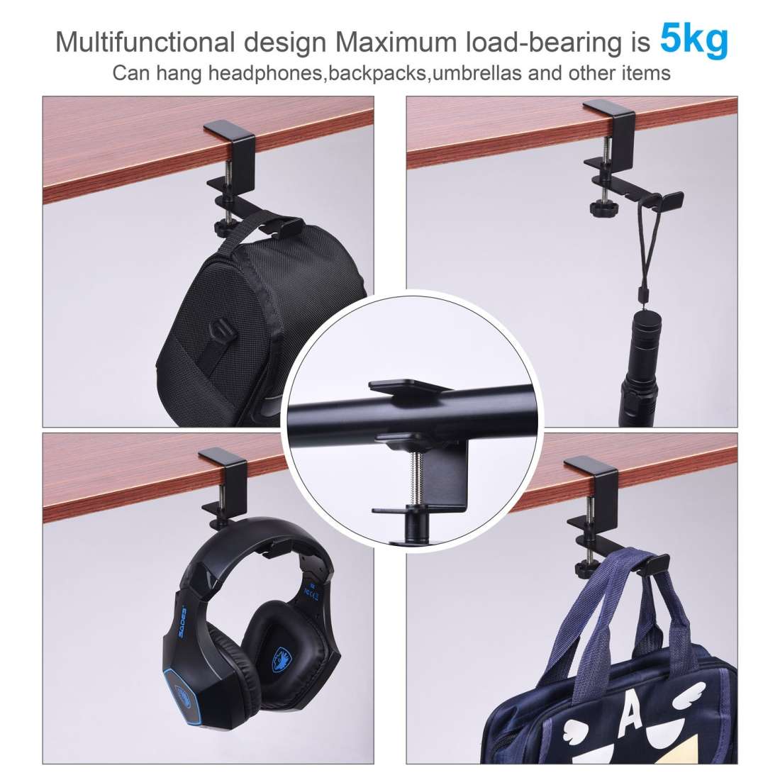 Internet Cafe Headset Bracket Gaming Headset Accessories 360-Degree Rotatable Metal Headset Hook