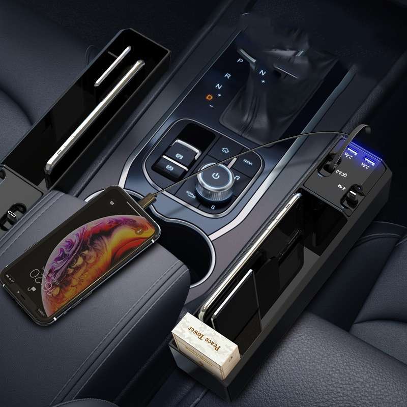 Car Seat Storage Box With Cable Car USB Charger, Style:2-wire + Storage Box