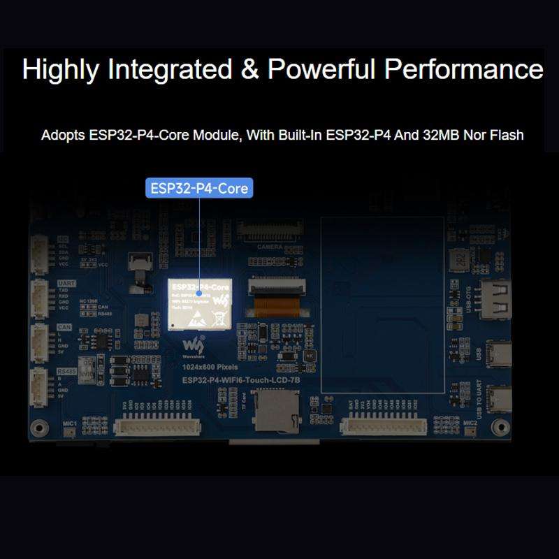 WAVESHARE ESP32-P4-WIFI6 7-Inch Five-Point Touchscreen Development Board 1024x600 Resolution, Versio
