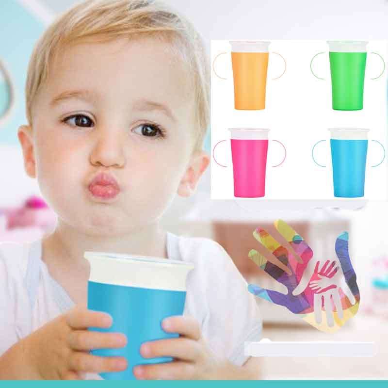 360 Degrees Rotated Baby Learning Drinking Cup With Double Handle Flip(Pink)