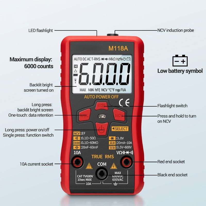 ANENG M118A High-Precision Automatic Range Multimeter Multi-Function Small Electrician Instrumentati