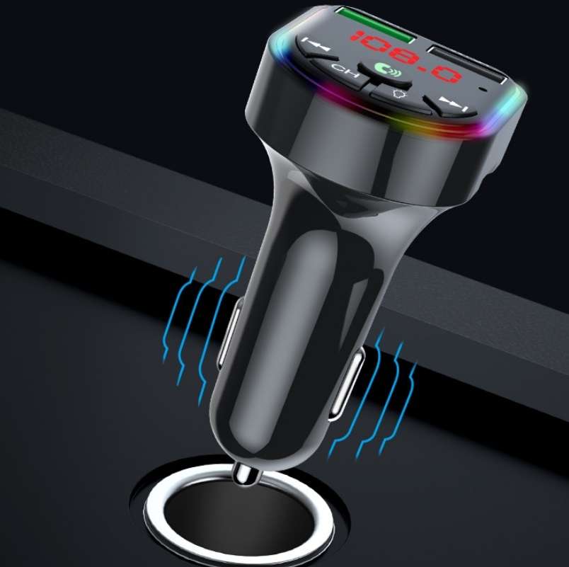 F5 Car FM Transmitter Bluetooth Hands-Free MP3 Music Player Colorful Atmosphere Light