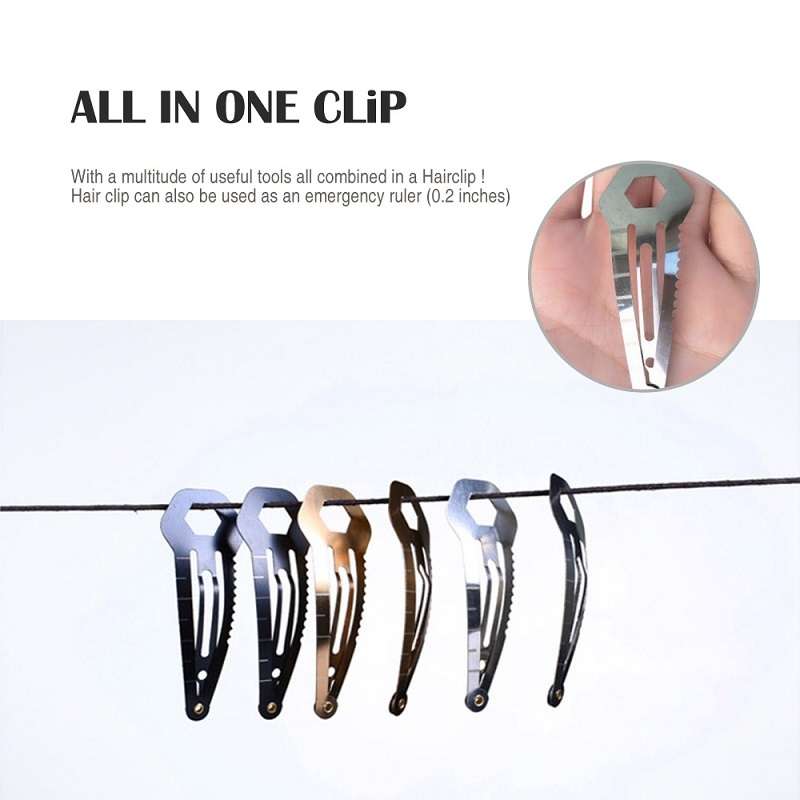 2 PCS 8 in 1 Multifunctional Hair Clip Outdoor Self-Defense First Aid Tool(Silver)