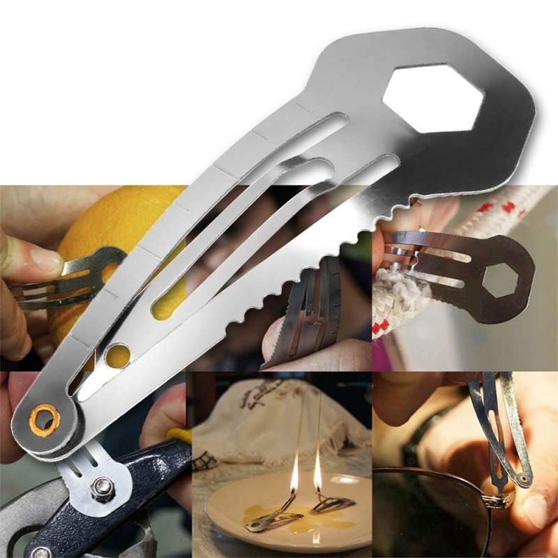 2 PCS 8 in 1 Multifunctional Hair Clip Outdoor Self-Defense First Aid Tool(Silver)