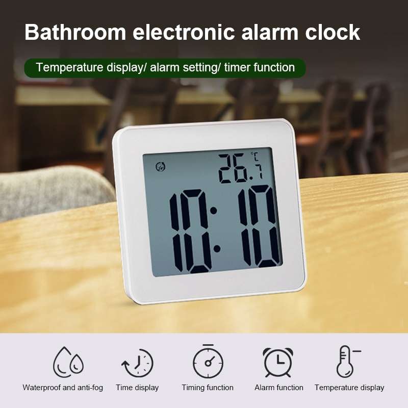 Waterproof Wall Clock LCD Bathroom Clock Kitchen Electronic Alarm Clock