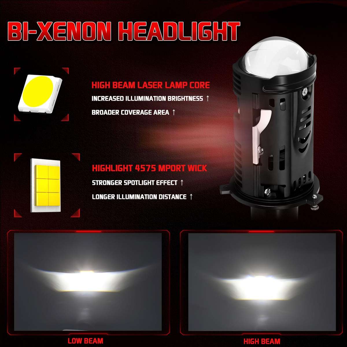 48W High-power LED Spotlight H4 Car Headlight With Solenoid Valve(Black)