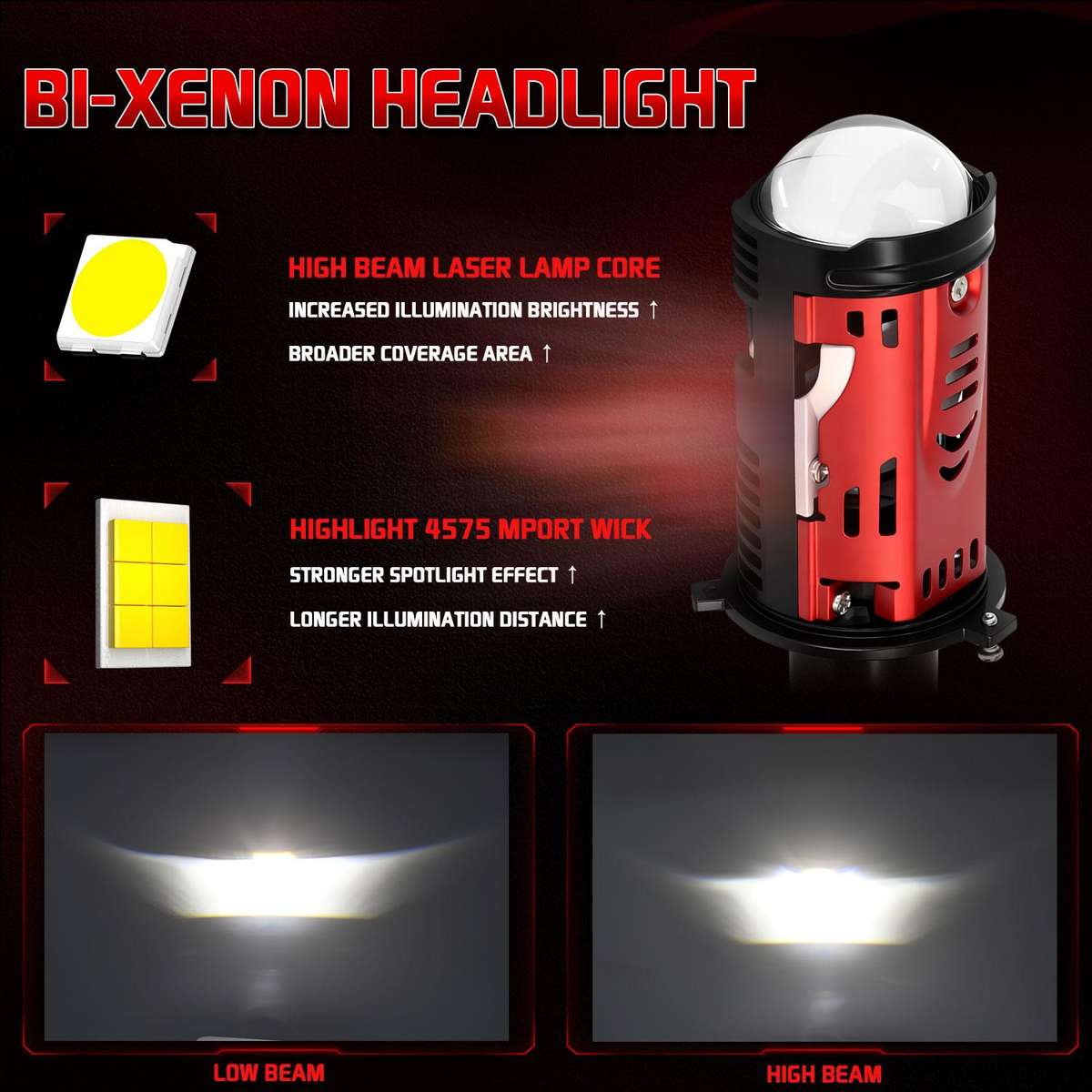 48W High-power LED Spotlight H4 Car Headlight With Solenoid Valve(Black)