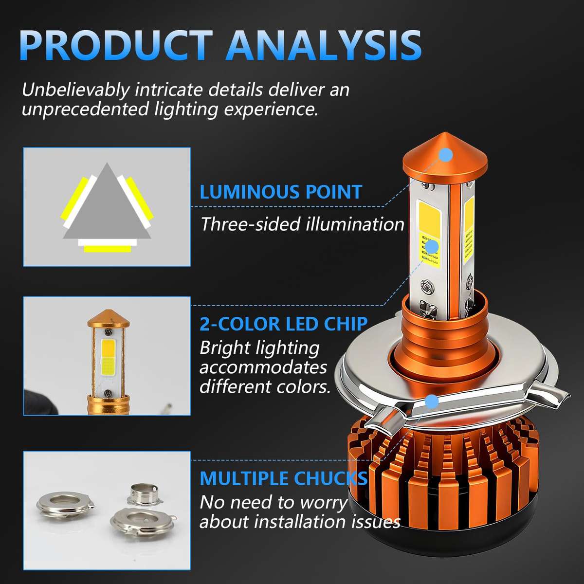 4-Pin Aluminum Alloy Heat Dissipating Motorcycle Three-Sided Headlight, Color: Two Colors