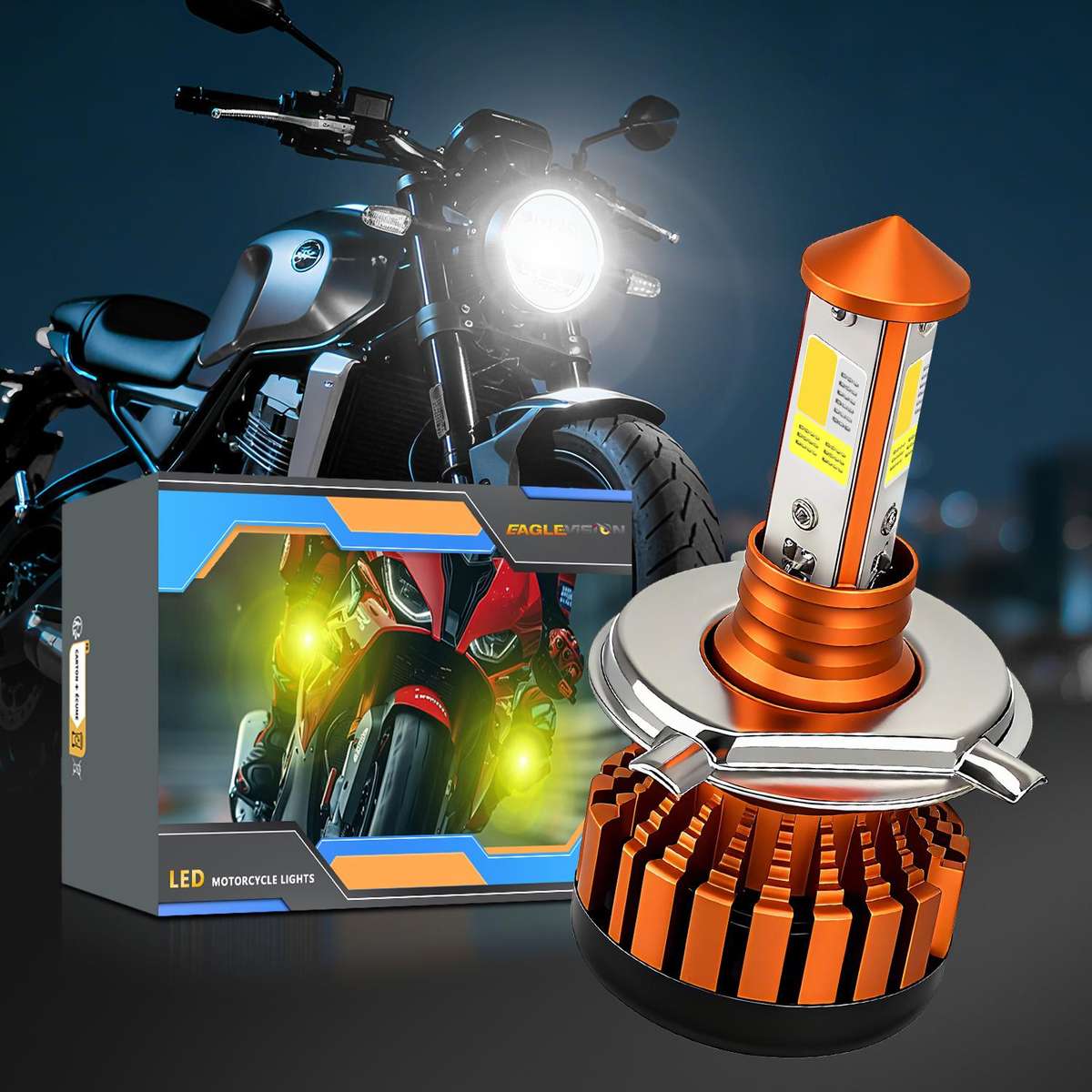 4-Pin Aluminum Alloy Heat Dissipating Motorcycle Three-Sided Headlight, Color: Three Colors