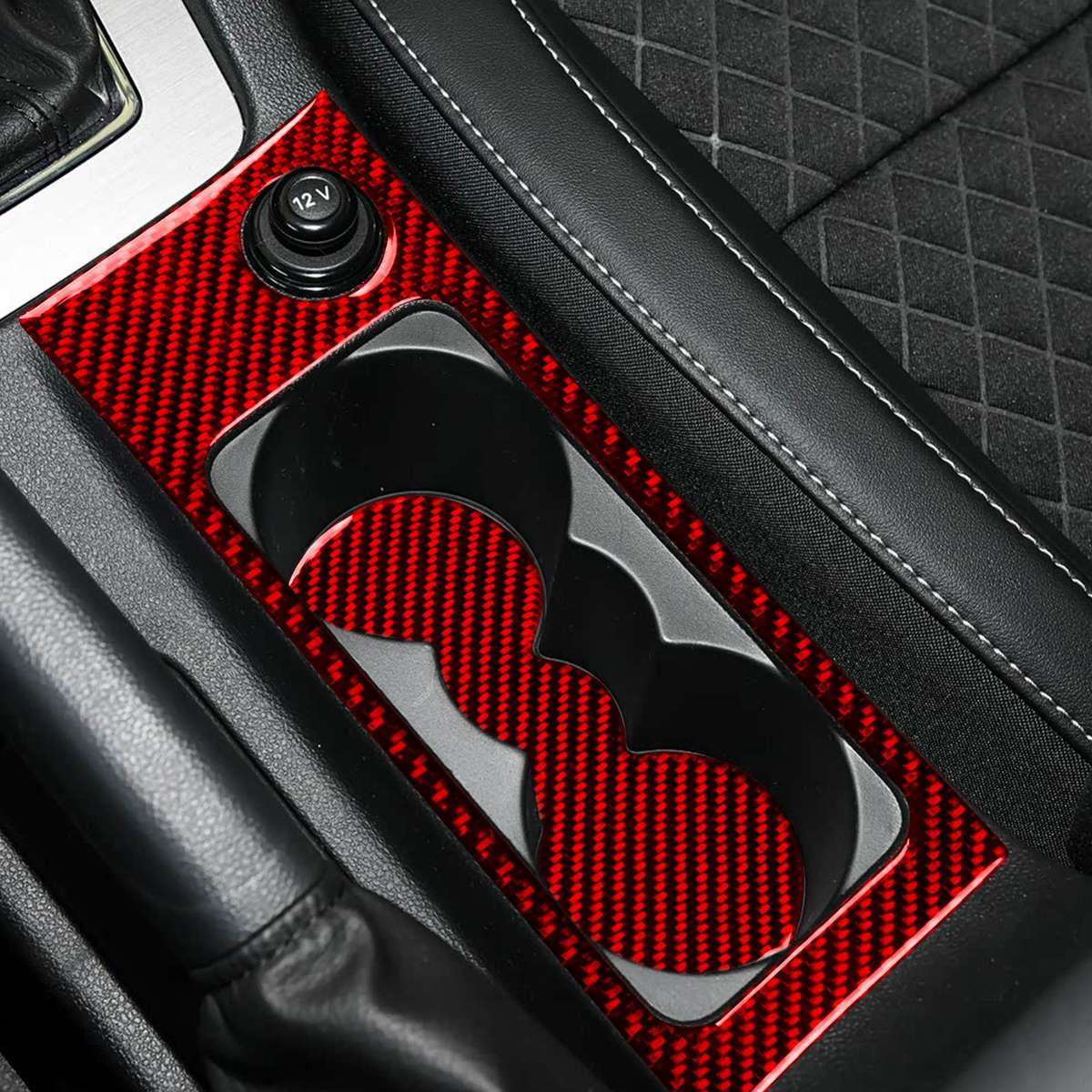 For 2017-2021 Skoda Octavia Left And Right Hand Drive Cup Holder Frame + Cup Mat Sticker(Black)