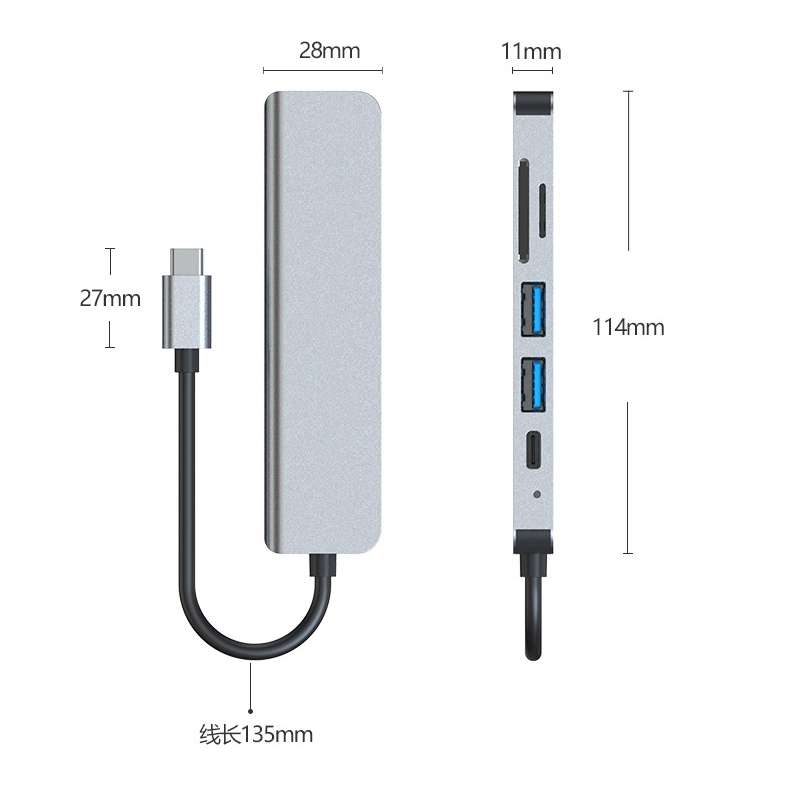 AD-033 6 In 1 USB-C / Type-C To 4K HDMI + SD / TF Card Slot + PD USB-C / Type-C Charging + 2 USB 3