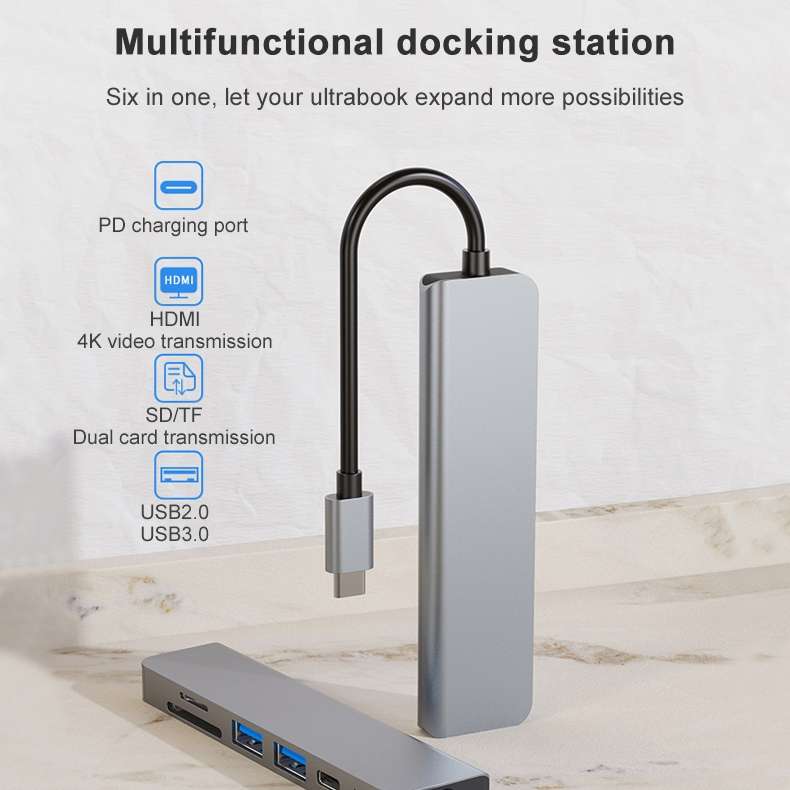 AD-033 6 In 1 USB-C / Type-C To 4K HDMI + SD / TF Card Slot + PD USB-C / Type-C Charging + 2 USB 3