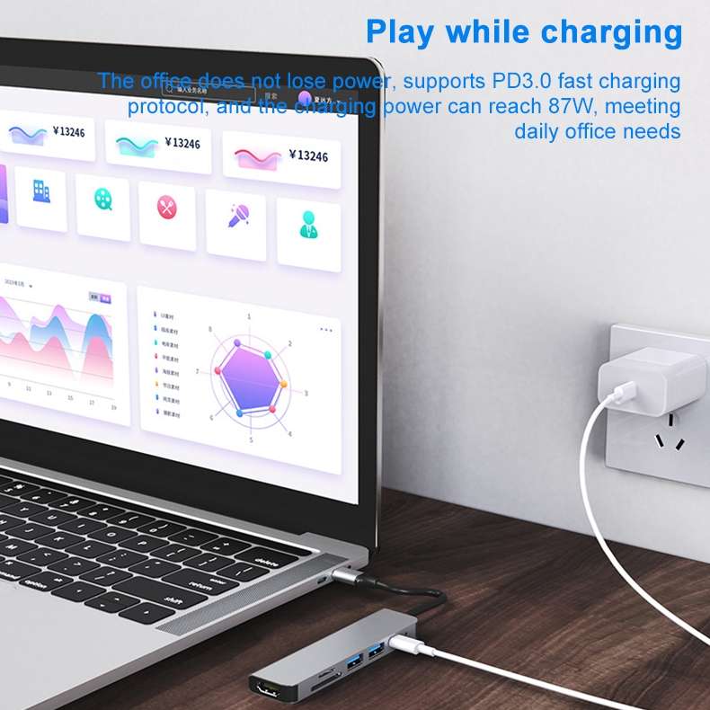 AD-033 6 In 1 USB-C / Type-C To 4K HDMI + SD / TF Card Slot + PD USB-C / Type-C Charging + 2 USB 3