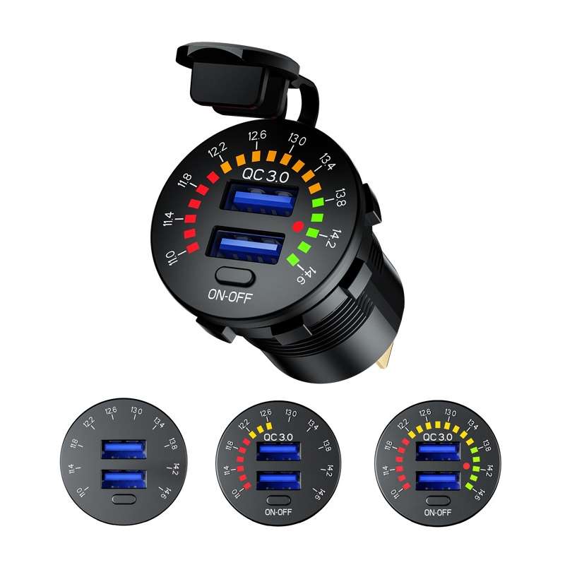 Car Motorcycle Ship Modified With Colorful Screen Display USB Dual QC3.0 Fast Charge Car Charger, Mo