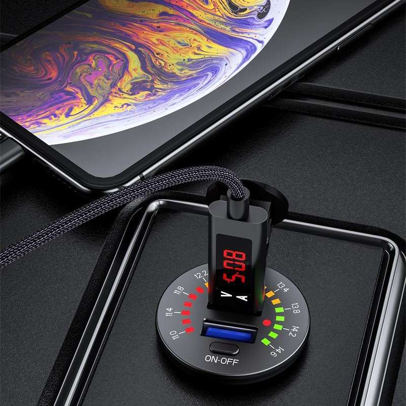 Car Motorcycle Ship Modified With Colorful Screen Display USB Dual QC3.0 Fast Charge Car Charger, Mo