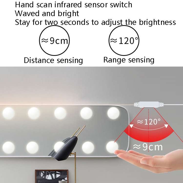 LED Makeup Mirror Light Beauty Fill Light Hand Sweep Sensor Mirror Front Light, Power source: 10 Bul