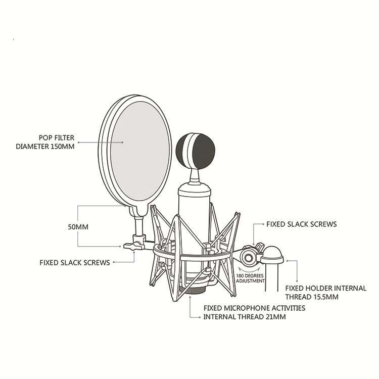 SH-100 Microphone Shockproof Bracket Condenser Microphone Blowout Cover Set(Black)