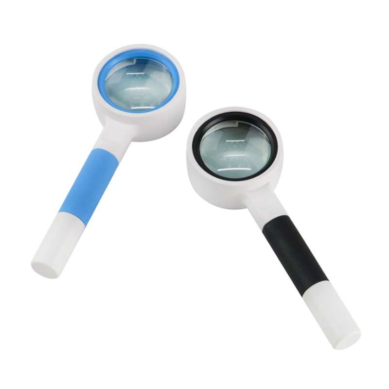 Hand-Held Reading Magnifier Glass Lens Anti-Skid Handle Old Man Reading Repair Id ... (Blue White)