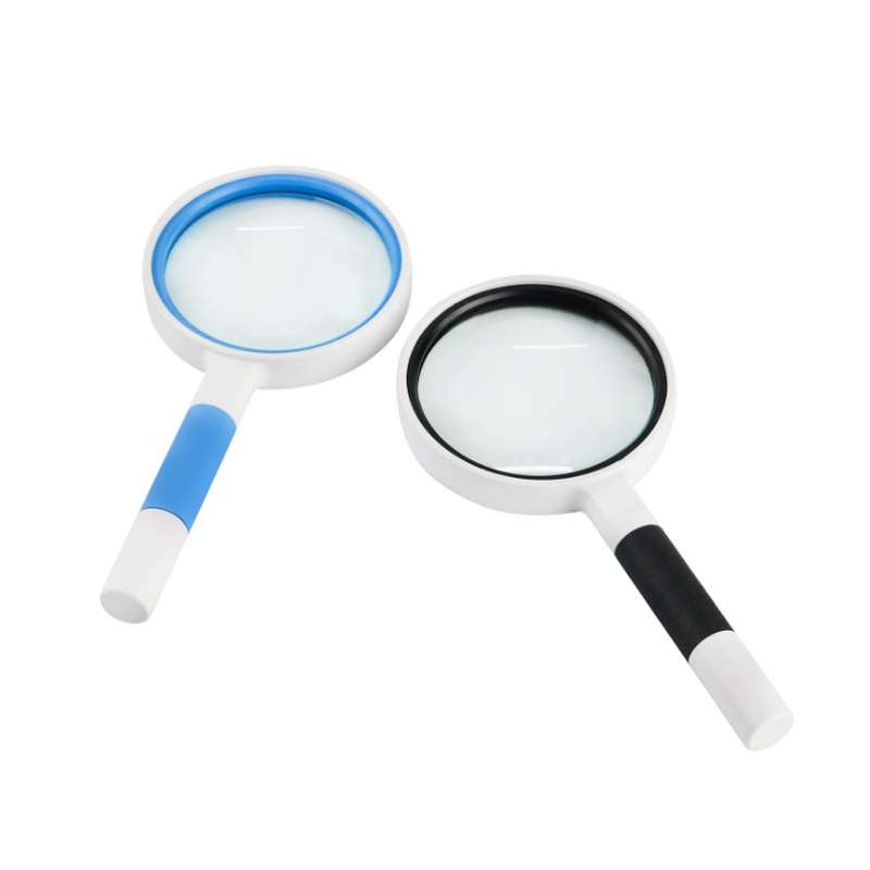 Hand-Held Reading Magnifier Glass Lens Anti-Skid Handle Old Man Reading Repair Id ... (Blue White)
