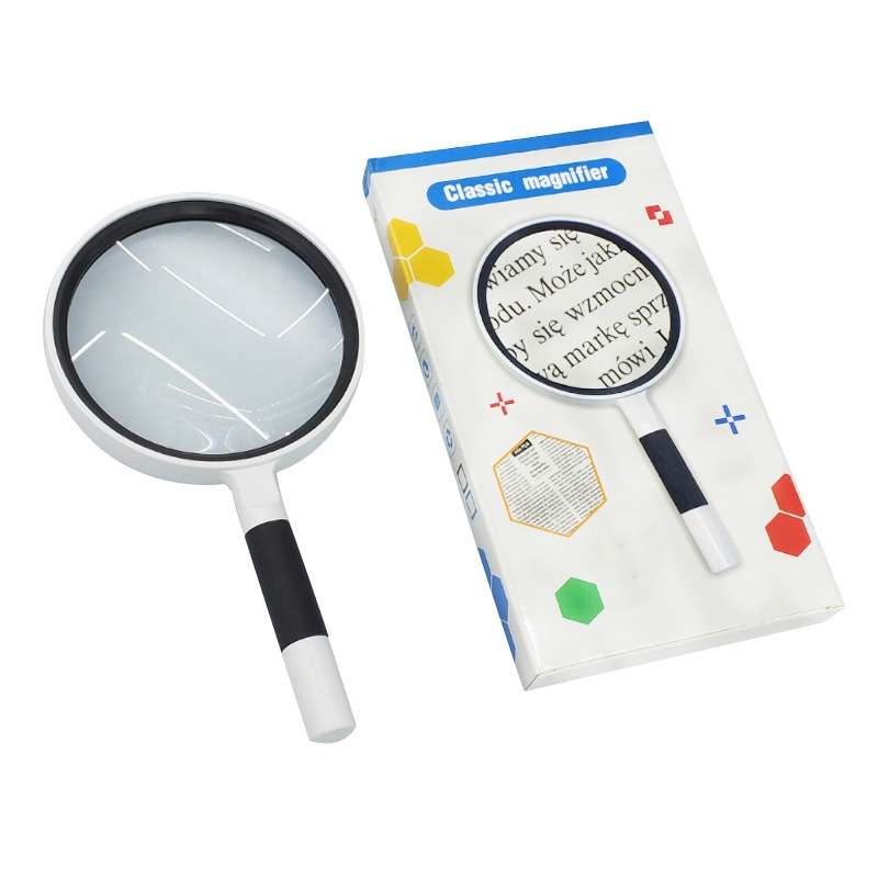 Hand-Held Reading Magnifier Glass Lens Anti-Skid Handle Old Man Reading Repair Id ... (Blue White)