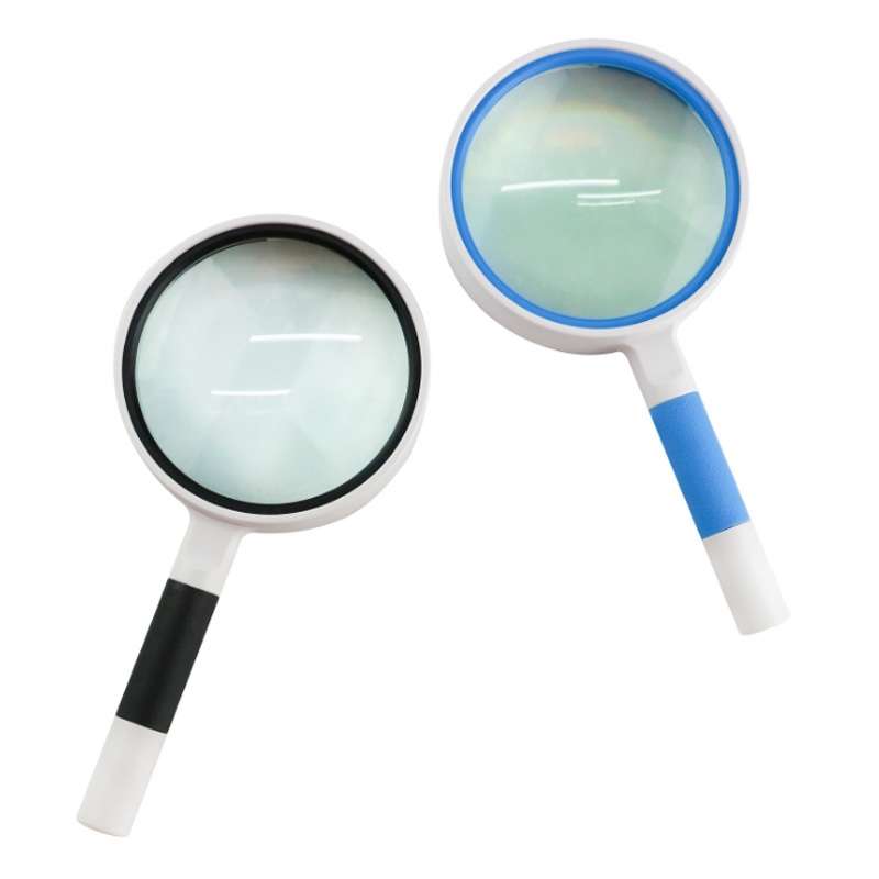 Hand-Held Reading Magnifier Glass Lens Anti-Skid Handle Old Man Reading Repair Id ... (Blue White)