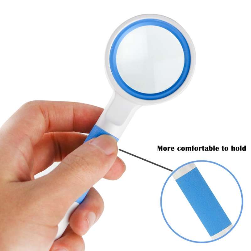 Hand-Held Reading Magnifier Glass Lens Anti-Skid Handle Old Man Reading Repair Id ... (Blue White)