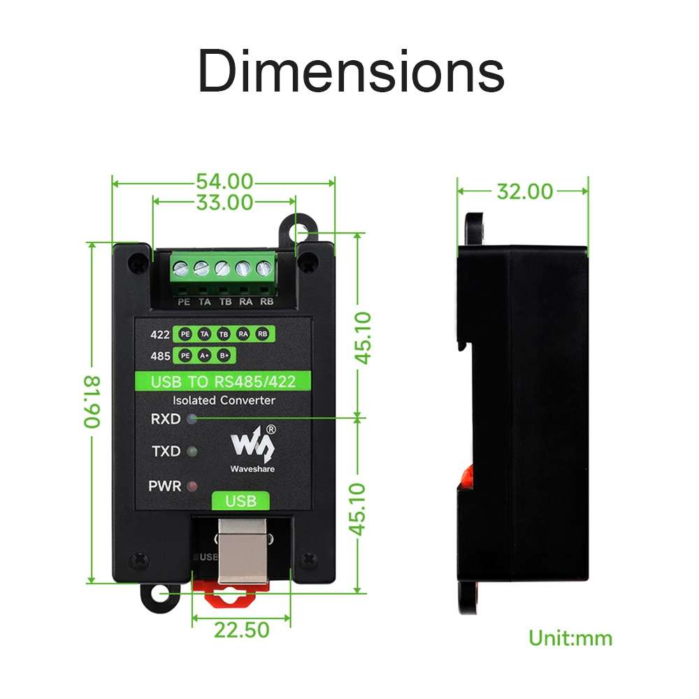 Waveshare 23949 USB To RS485/422 Isolated Converter, FT232RL And SP485EEN