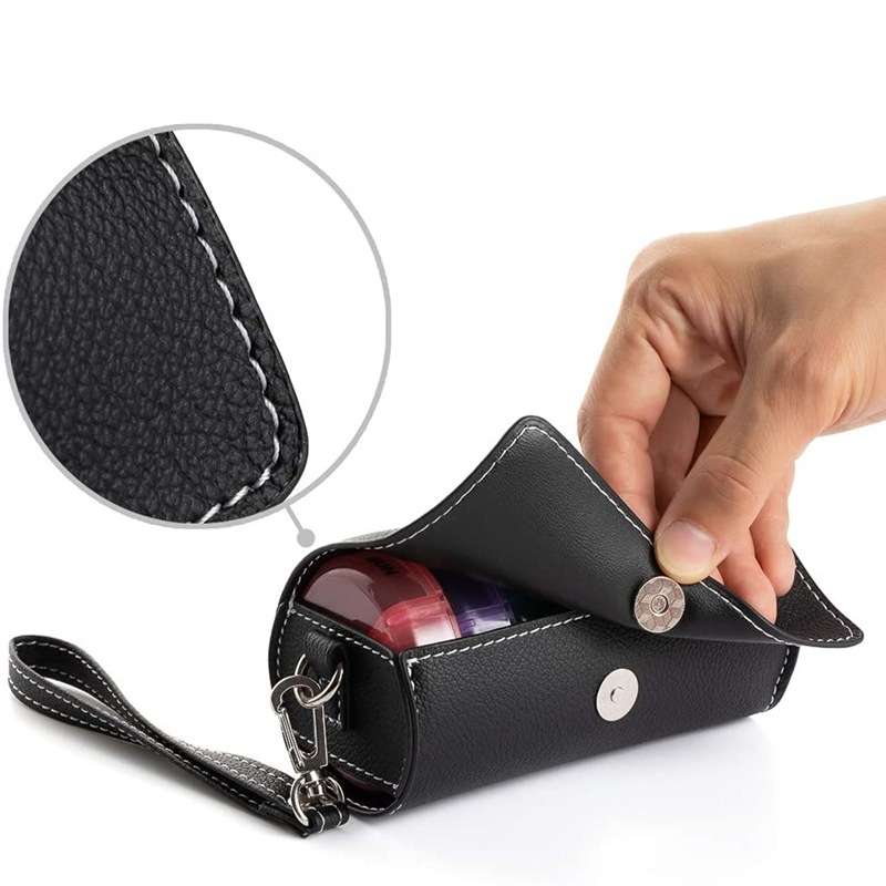One Week Use Portable Plastic 14-Compartment Pill Box Leather Bag(14x7.5x6.5cm)