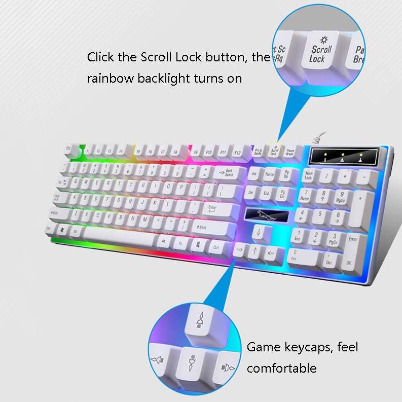 ZGB G21B Colorful Glow USB Wired Keyboard Mouse Set(White)
