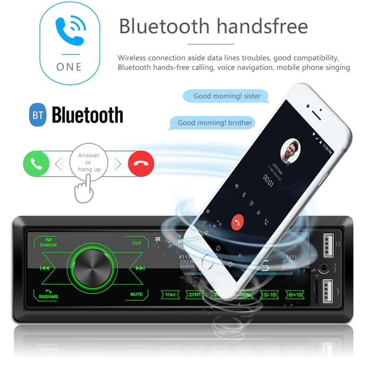 A2818 Car Bluetooth Speakerphone Car MP3 Player Function Touch Double U Disk Colorful Lights Radi...