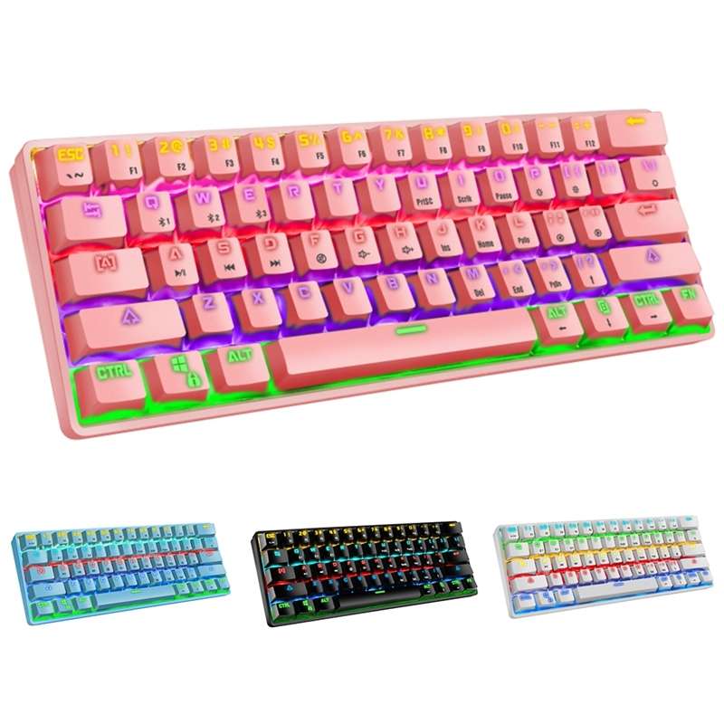 LEAVEN K28 61 Keys Gaming Office Computer RGB Wireless Bluetooth + Wired Dual Mode Mechanical Keyboa