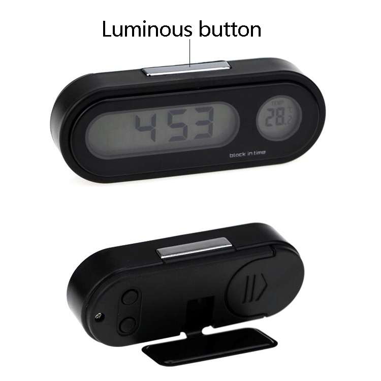 K02 Car Electronic Clock Temperature Meter Night Light LED Temperature Time Meter(Black Blue Light)