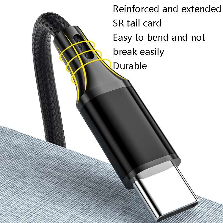 4 PCS 2.4A USB-C / Type-C to USB Braided Fast Charging Sync Data Cable, Length: 1m (Black)
