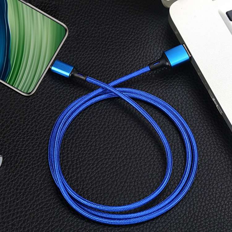 4 PCS 2.4A USB-C / Type-C to USB Braided Fast Charging Sync Data Cable, Length: 0.25m (Blue)