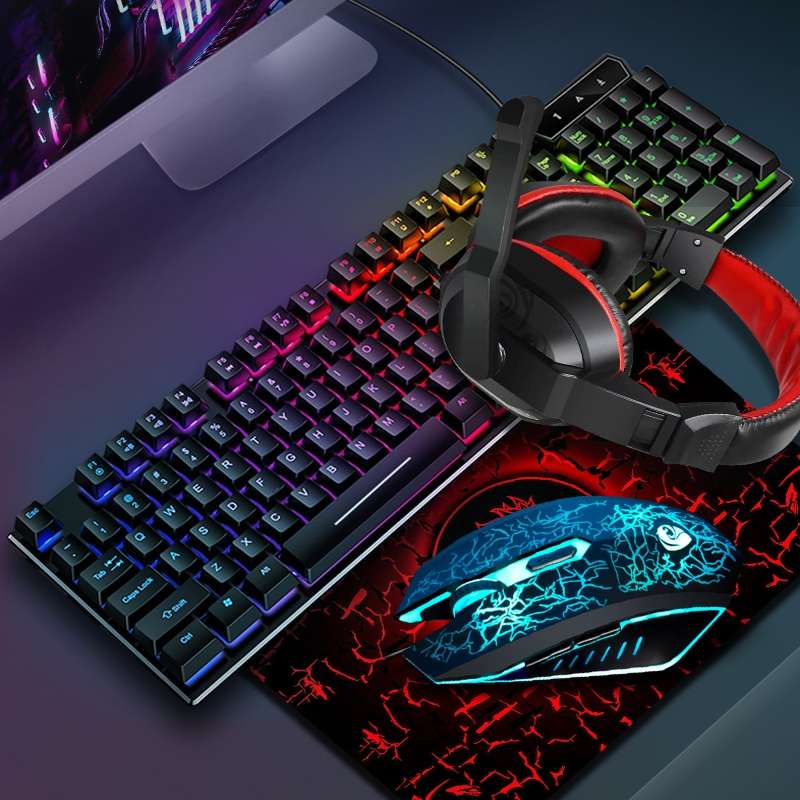 LD-126 4 in 1 Luminous Keyboard + Mouse + Earphone + Mouse Pad Set