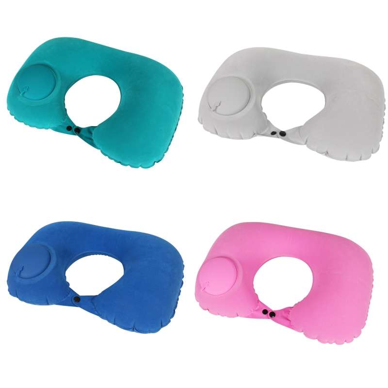 Travel Inflatable Press U-Shaped Neck Guard Pillow, Colour: Flocked U009-02Rose Red