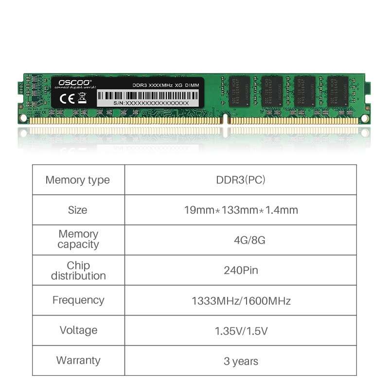 OSCOO DDR3 MEMORY Computer Memory, Memory Capacity: 4GB