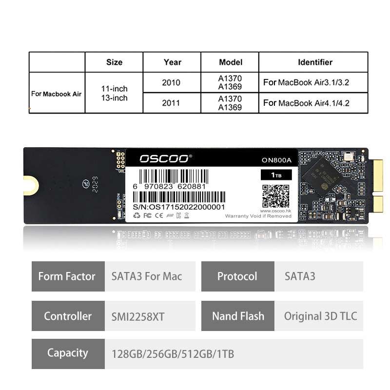 OSCOO ON800A SSD Computer Solid State Drive for Macbook, Capacity: 256GB
