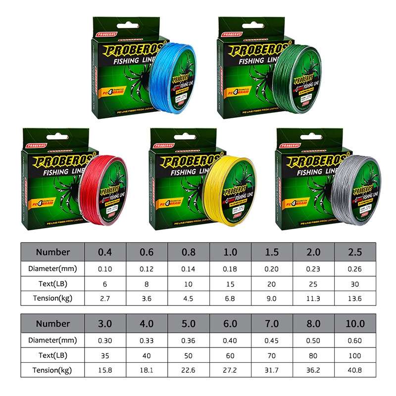 2 PCS PROBEROS 4 Edited 100M Strong Horse Fish Line, Line number: 0.8 / 10LB(Green)