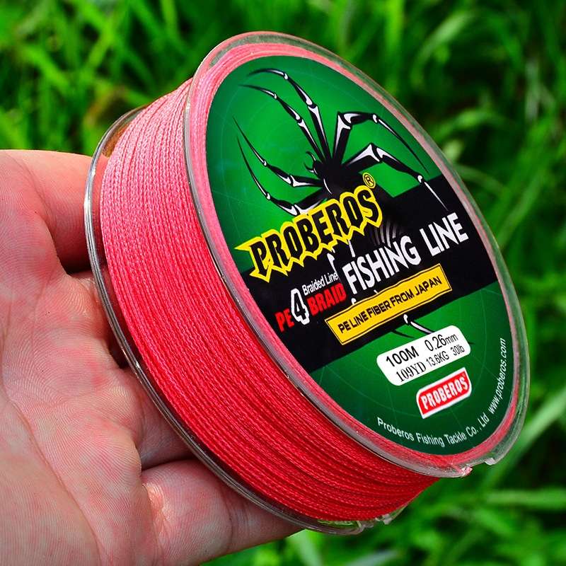 2 PCS PROBEROS 4 Edited 100M Strong Horse Fish Line, Line number: 1.0 / 15LB(Red)